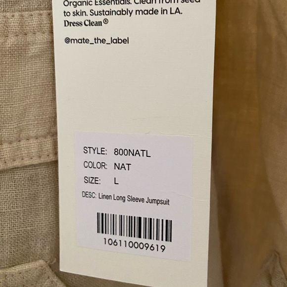 Mate the Label Linen Long Sleeve Jumpsuit Natural Sz Large - Picture 13 of 14